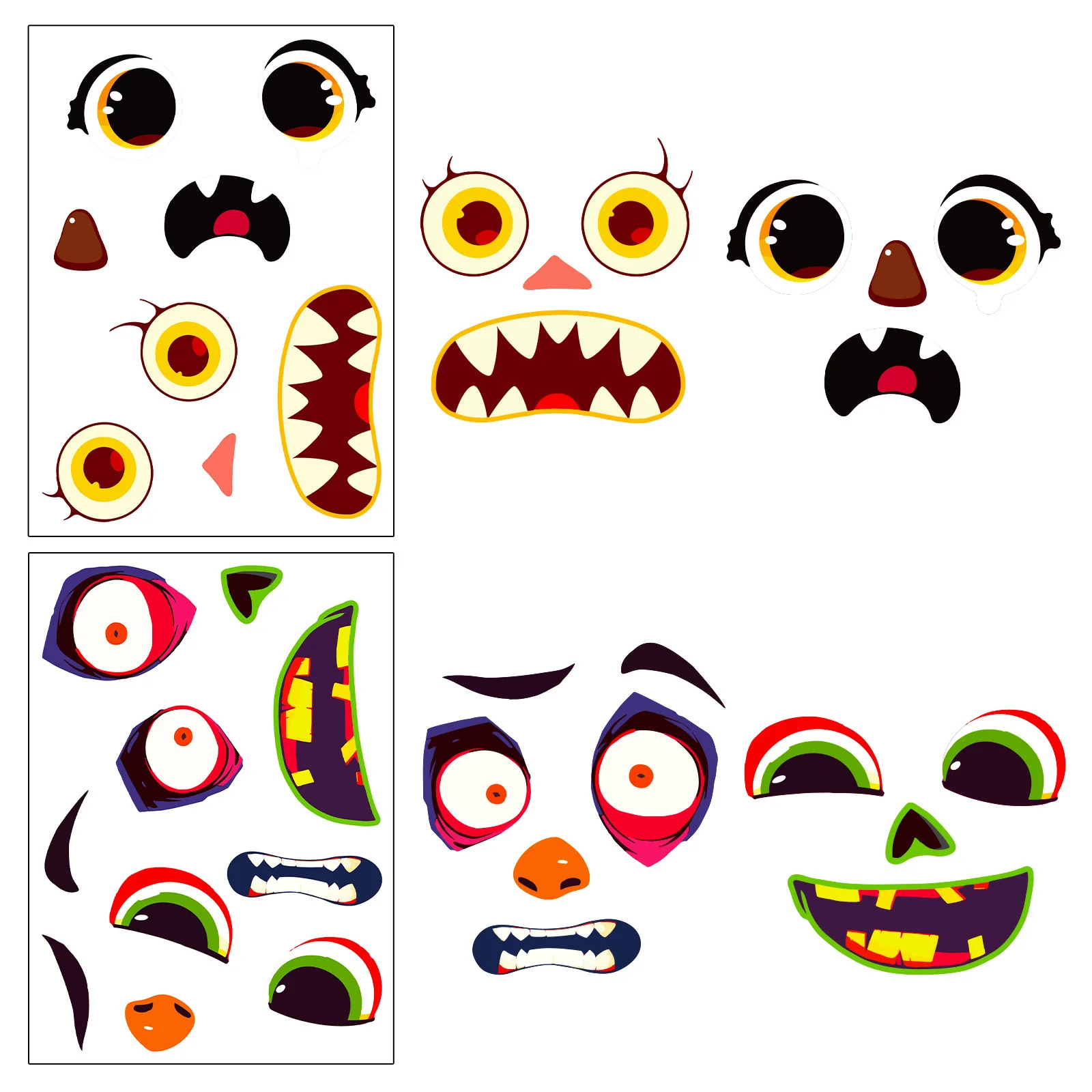 6Sheets Halloween DIY Puzzle Sticker Games 6 Grimace Decoration Make A Face Funny Assemble Jigsaw Stickers Kid Educationl Toys