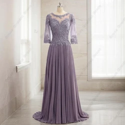 Exquisite Scoop Mother of Bride Dresses for Women Beach Wedding Party Dresses with Lace 2024 Summer New Chiffon Robe De Soirée