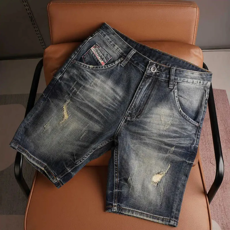 

Мужские джинсы в винтажном стиле на лето 2026 года, с эффектом потертости, рваные, с дырками, прямого кроя, в американском стиле, с пятью карманами, из денима.