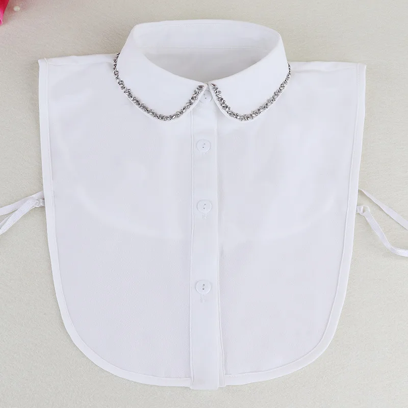 

Women's Korean Style Beaded Chiffon Faux Collar Shirt Spring Autumn Sweater Decoration