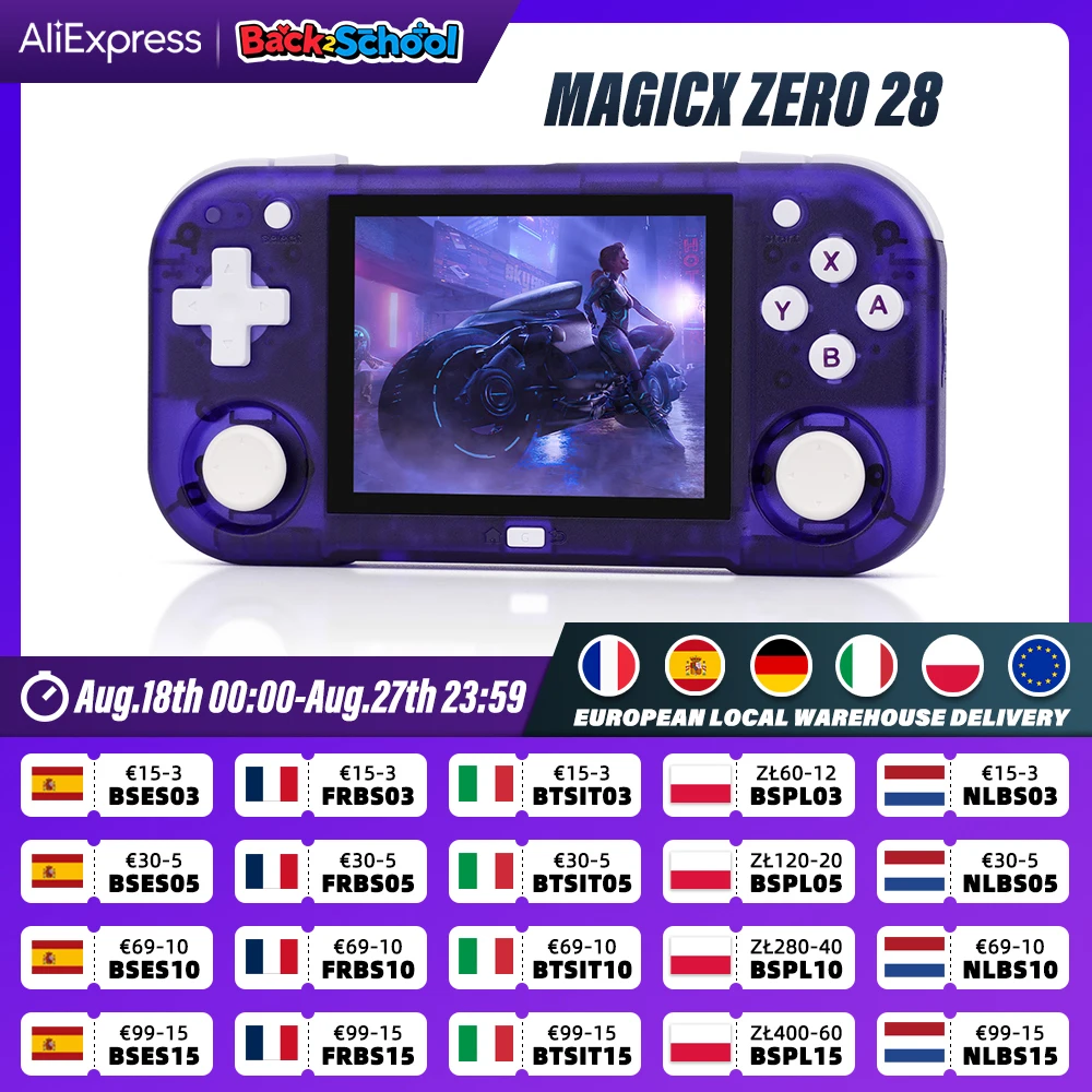AMPOWN Mini Zero 28 Console per videogiochi portatile 2.8 ''Schermo IPS Processore A133P Sistema operativo Android 2.4GWIFI Lettore MAGICX ZERO28 Regali