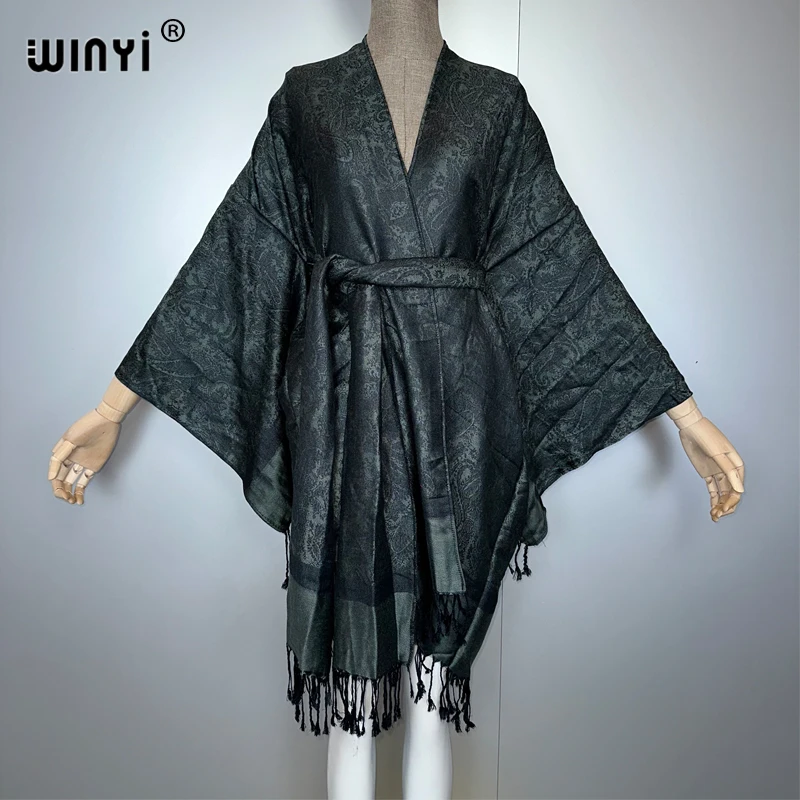 

WINYI кимоно макси пальто Африка женский черный теплый с длинным рукавом свободный модный уличный свитер женский женский кардиган с поясом