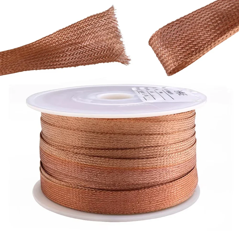 

1M 5M 10M Pure Copper Braid Knitted Mesh Anti-interference 2mm/4mm/6mm/8mm/12mm/14mm/18mm/25mm Lead Wire Flexibility Cable Flat