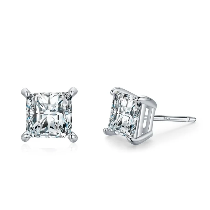 

Women Luxury Single Diamond Simple American S925 Silver Square Zircon Fine Stud Earrings