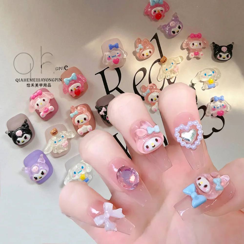 50 Stuks Nieuwe Kuromi Cartoon Nagel Accessorie Leuke 3D My Melody Hars Mini Dier Sanrio Serie DIY Nail Charm voor meisje Festival Gift