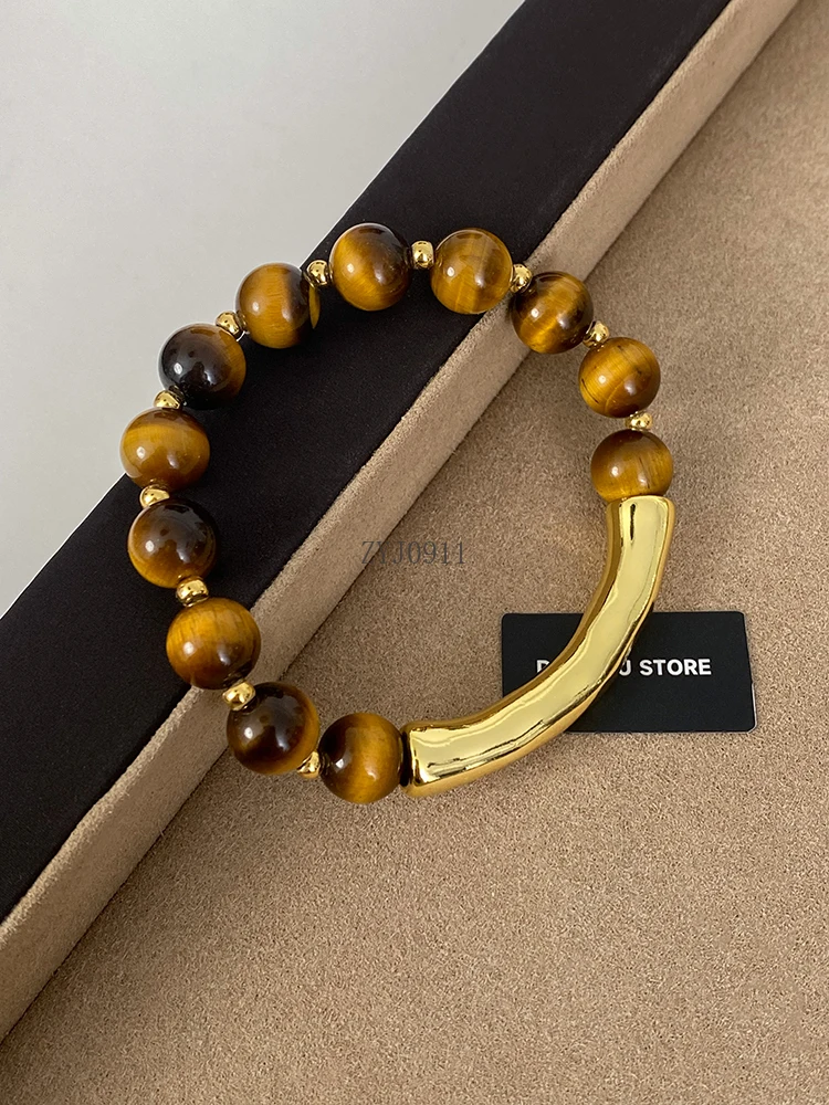 Semplice braccialetto elastico regolabile con distanziatore di perline di bambù retrò radiano, gioielli premium