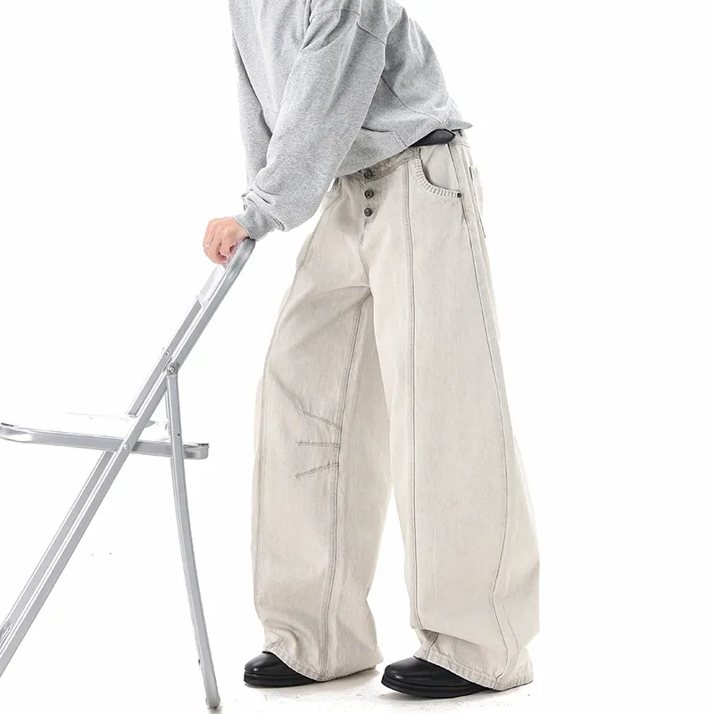 

Мужские джинсы в американском стиле Cleanfit: деконструированные, ретро, с эффектом потертости, уличный дизайн, модные свободные брюки для пар, повседневные, из хлопка