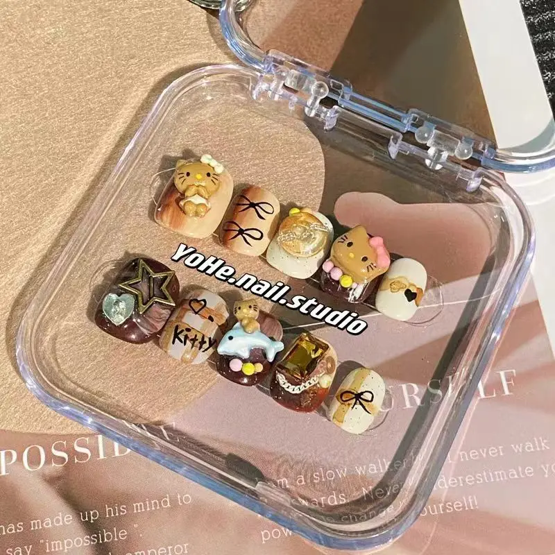 Cartoon Diy Sanrios Hawaii Hello kitty Handmade Press on Nails Tips Nails Design Manicure Girls Gift