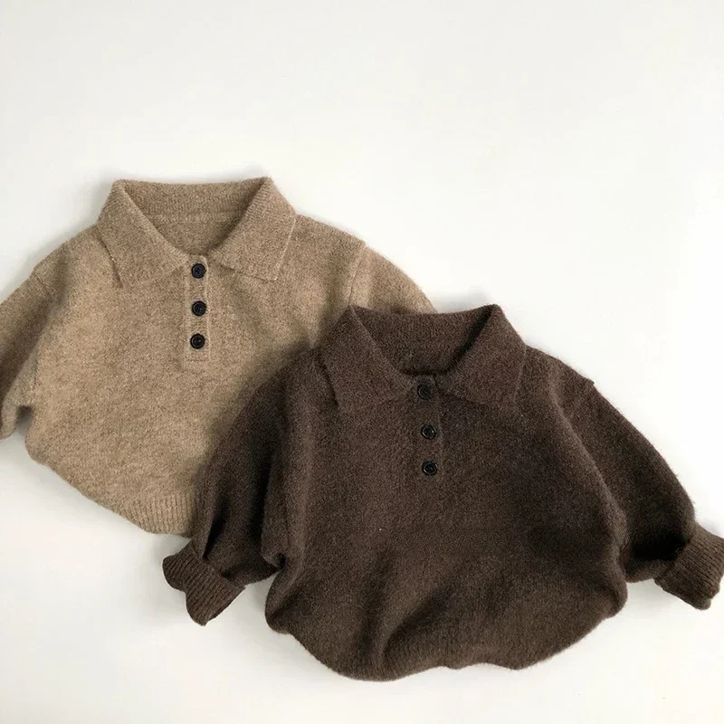 

2025 New Children's Sweater Autumn and Winter Retro Baby Boy's Knitted Sweater Lapel Pullover Coat for 1-7Years Old