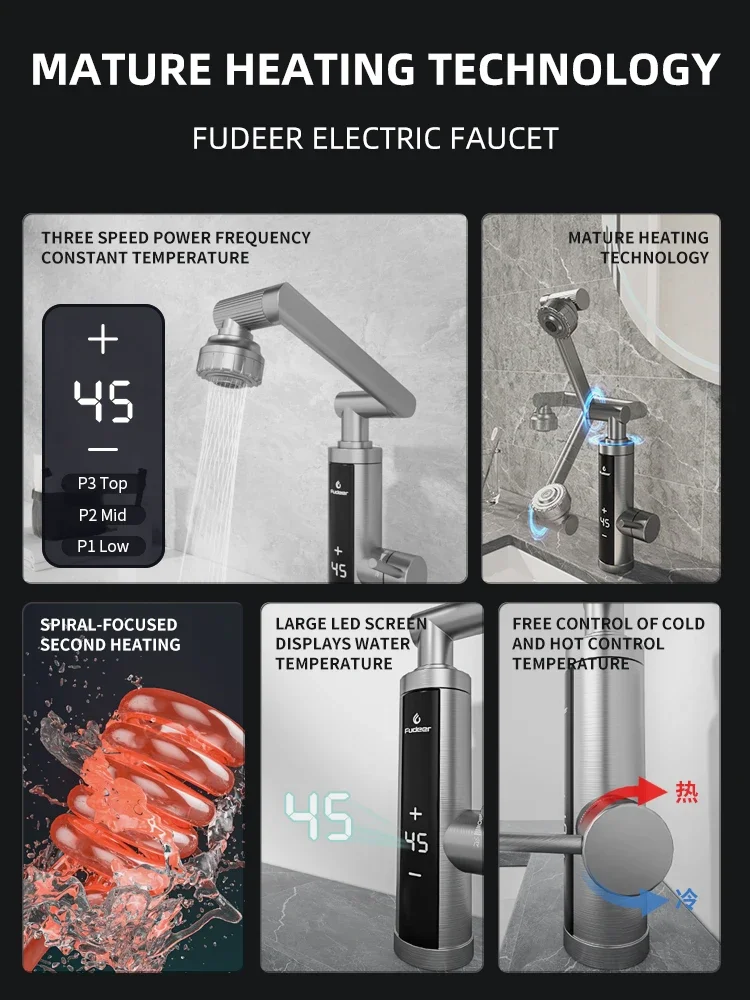 Fudeer Mechanical Arm Universal Faucet Bathroom Kitchen Splashproof Faucet Bathroom Countertop Basin Hot and Cold Tap Faucet