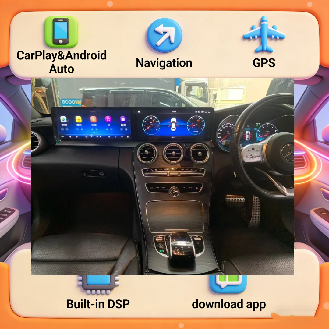 Wireless Carplay 12.3" Interactive Dual Screen For Mercedes Benz GLC C GLA CLA Multimedia GPS Navigation Video Player Radio