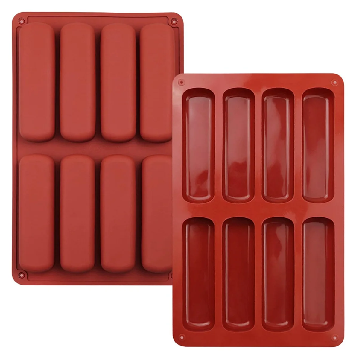 2PCS Finger Biscuit Silicone Mould,8 Cavities Cereal Bars Baking Mould,Chocolate Bar Mold, for Cnady, Bread,Muffin,Soap