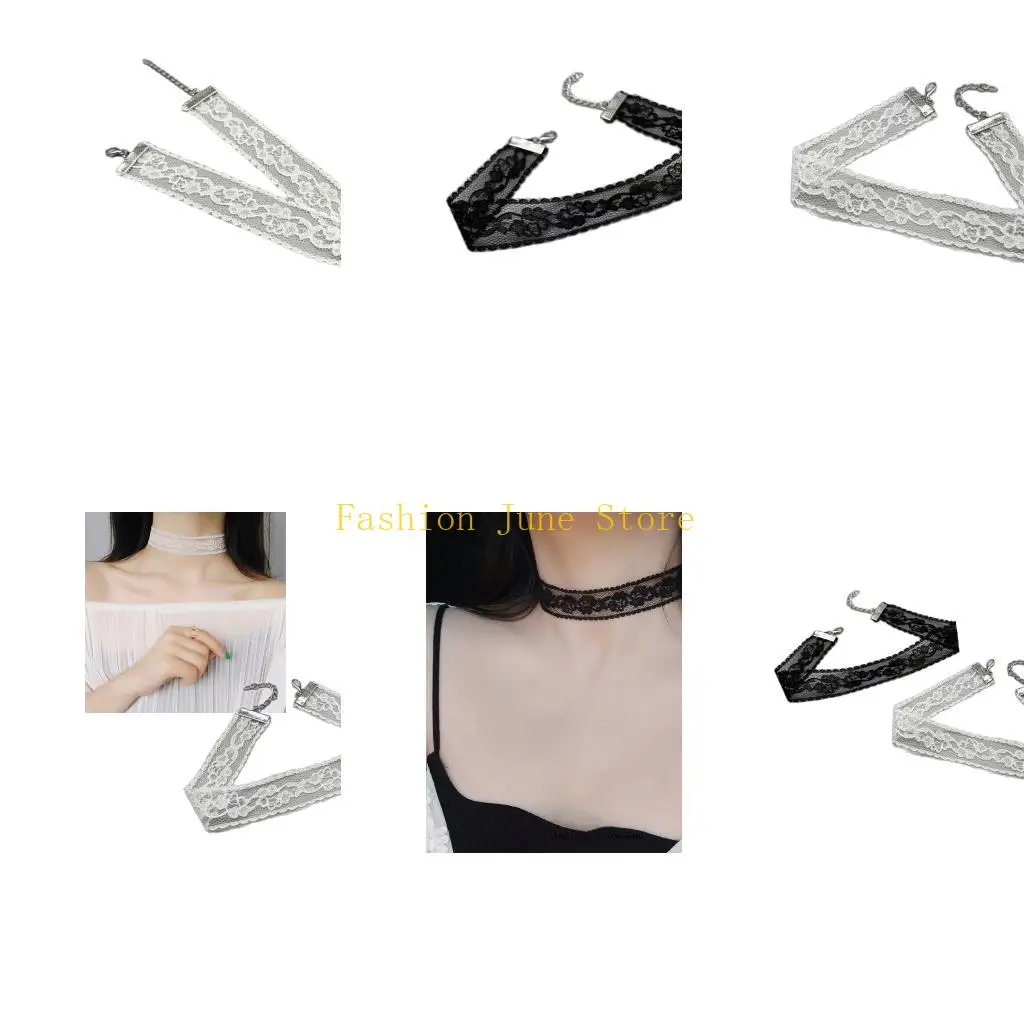 N5KA Scalloped Lace Collar Necklace with Floral Mesh Detail for Party Looks, Daily Styling, Photos and Outfit Detail