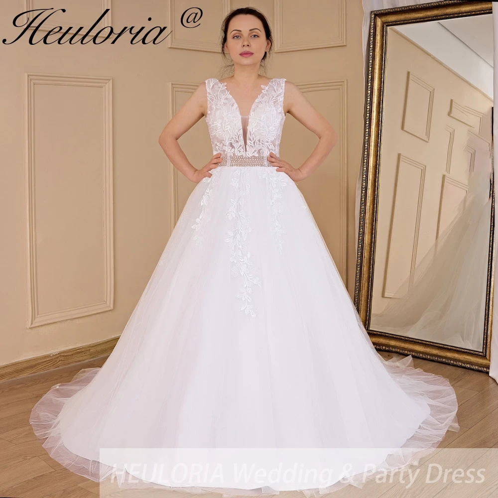 elegant A line wedding dress V neck lace beading bride dress Robe De Mariee Wedding Bride Dress long train