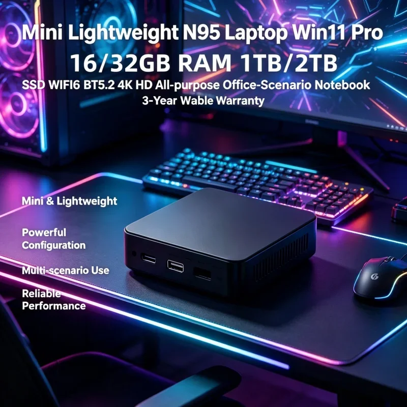 Budget-friendly Sleek Portable Mini Laptop N95 Latest 2026 Model 16GB RAM 1TB/2TB SSD 4K HD WiFi6 BT5.2