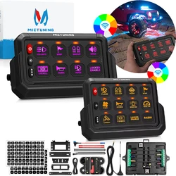 MICTUNING RGB 8/12 Gang Switch Panel Wireless Cordless Mode Adjustable RGB Color Brightness for Truck SUV UTV Offroad Car 12-24V
