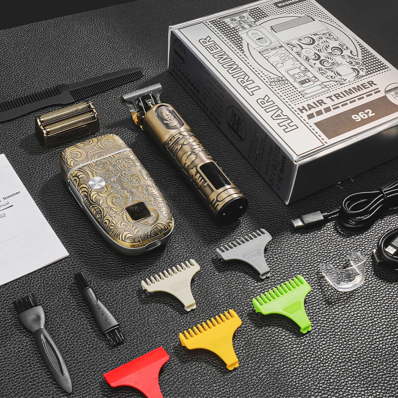 Resuxi 962 Professional Hair Clippers Set T Blade Hair Trimmers Electric Shavers Cordless Beard Razor Men Grooming Kit