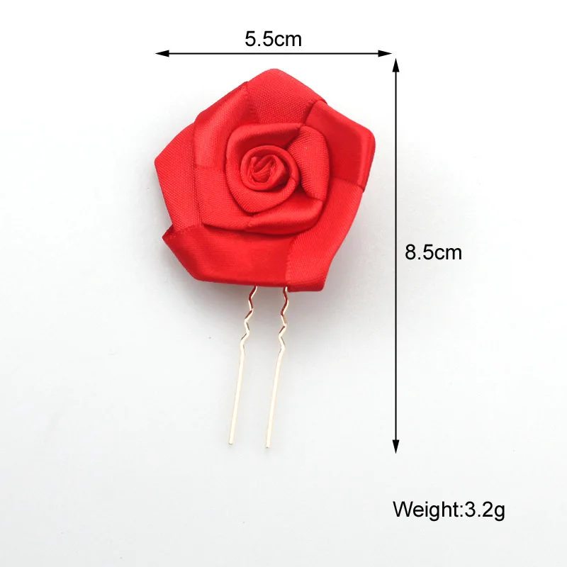 3 قطعة الشريط الأحمر المزورة اليدوية 5 سنتيمتر زهور النسيج الوردي دبابيس الشعر الزفاف إكسسوارات الشعر أغطية الرأس الزفاف #3