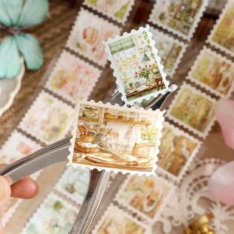 1roll New Flower Home Series Stamps Decorative Stickers Cute Bread Stamps Decoration Case Journal Diy Handbook Stickers