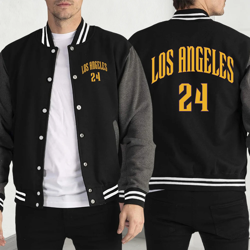 

Los Angeles 24 Letter Print Men Baseball Jersey Autumn Fashion Hip Hop Streetwear Fleece American Coat All-Match Loose Jacket