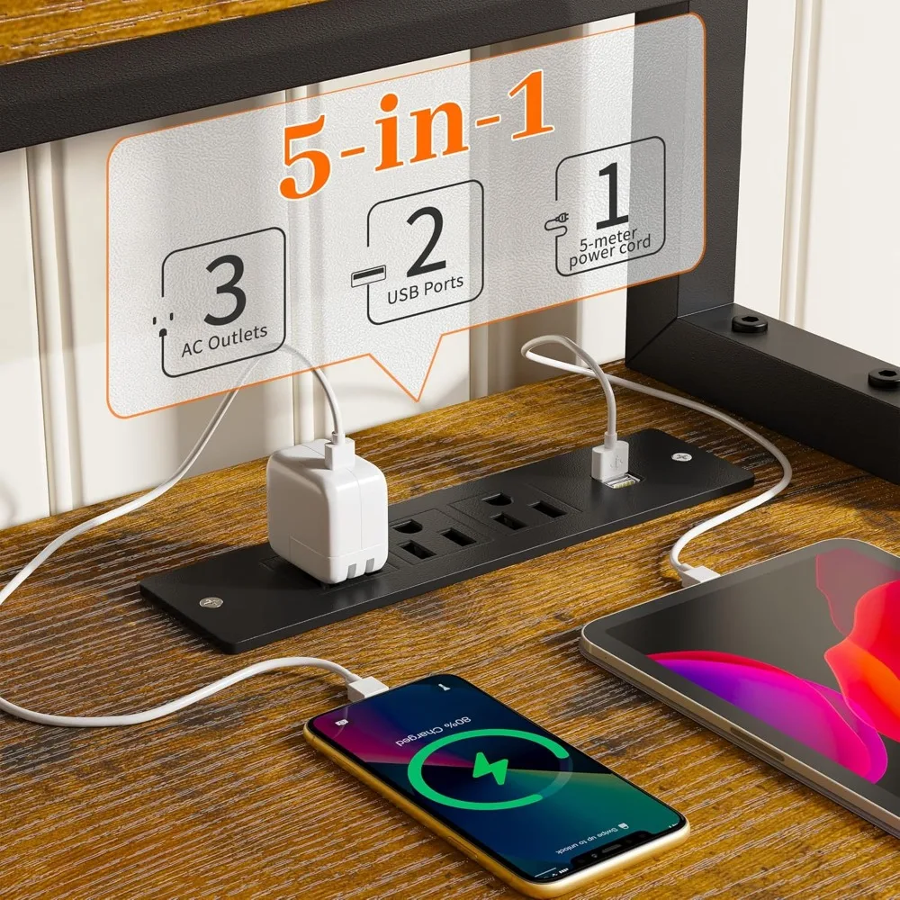 57 مكتب مكتب مع أدراج ومساحة للطابعة، مكتب كمبيوتر مع منافذ طاقة، مكاتب مكتبية منزلية مع كابينة أدراج الملفات #4