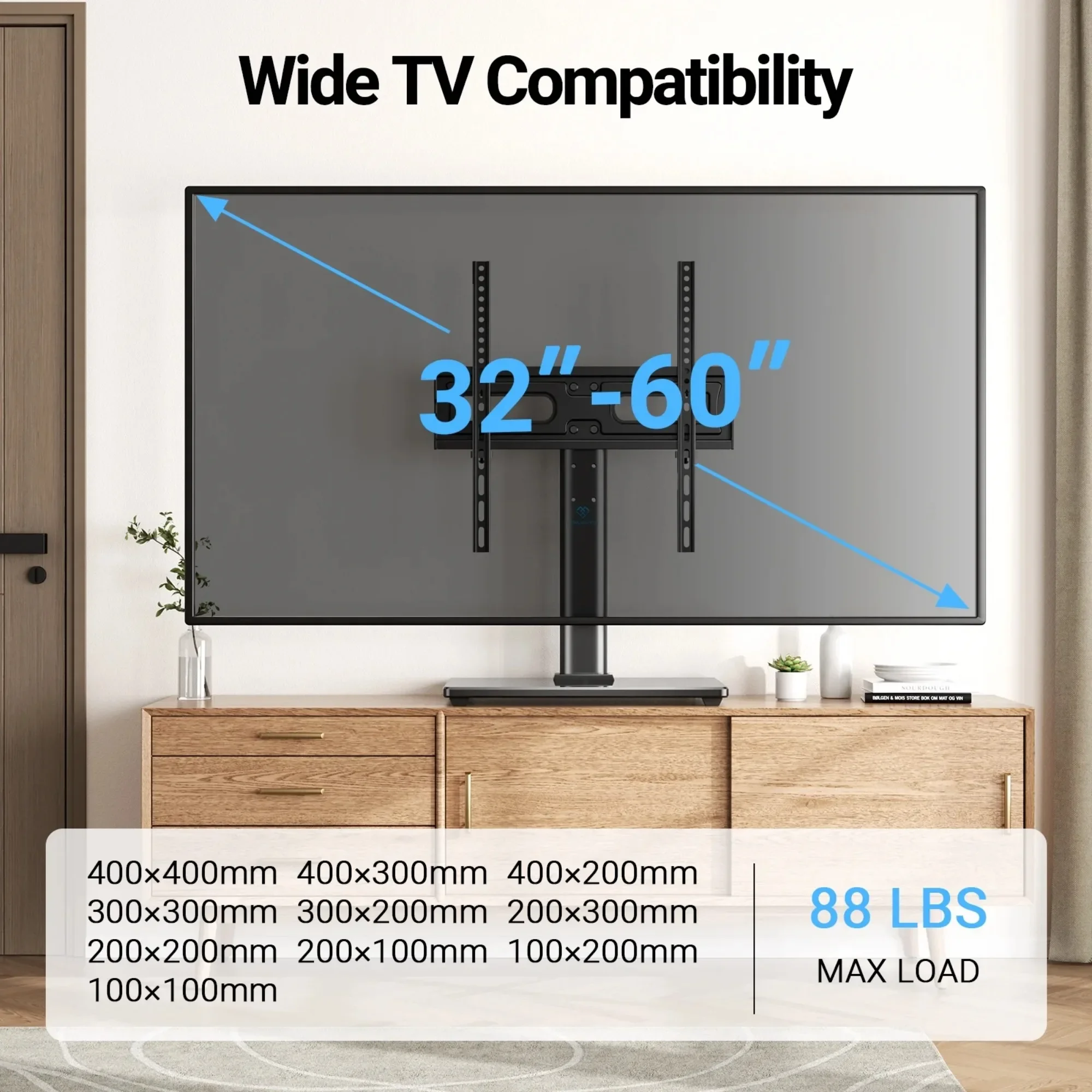 Universal Swivel Tabletop TV Stand Fits 32" to 60" TV's, Holds up to 88 lbs