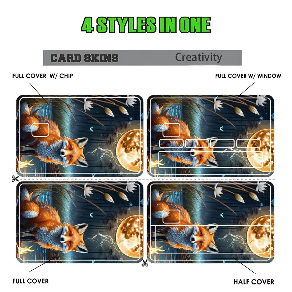 Cute Animal Fox Sticker Film Tape Skin for Credit Card Debit Card Cartoon Waterproof Stickers Small Chip