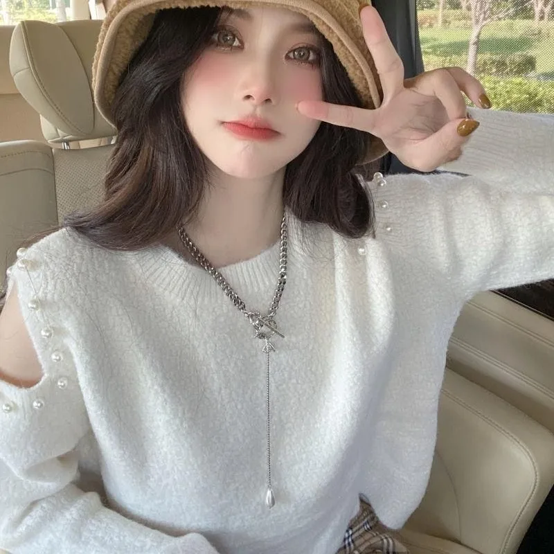2023 Spring Autumn New Unique Sweater Women Careful Machine Shoulder Short Small Popular Knitted Shirt Top Pullovers Knitwear