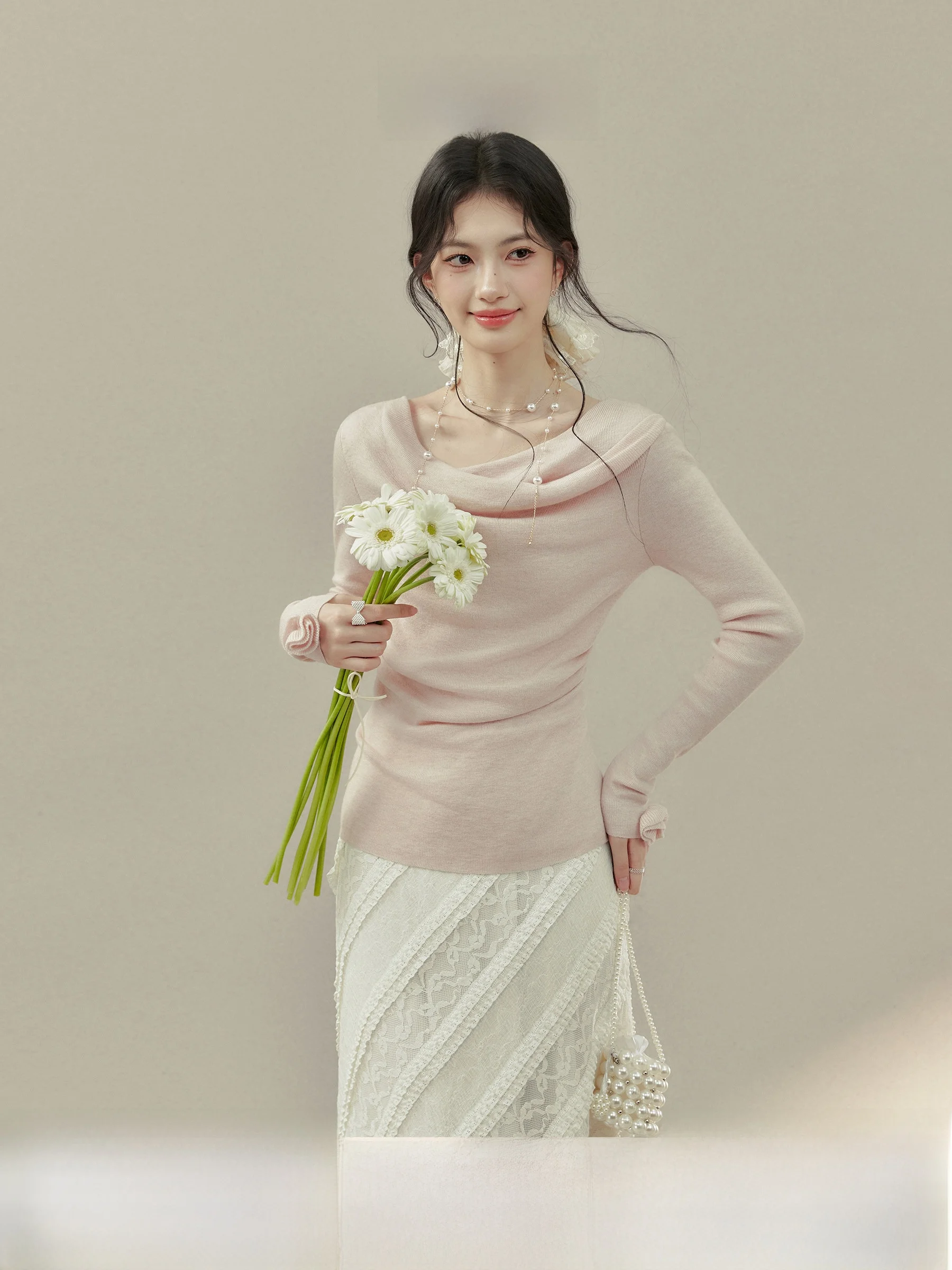 

Sweet Desire Net Girl Long Sve Knitted Sweater Women's Slim Fit Base irt Spring Season Faionable Innerwear Top