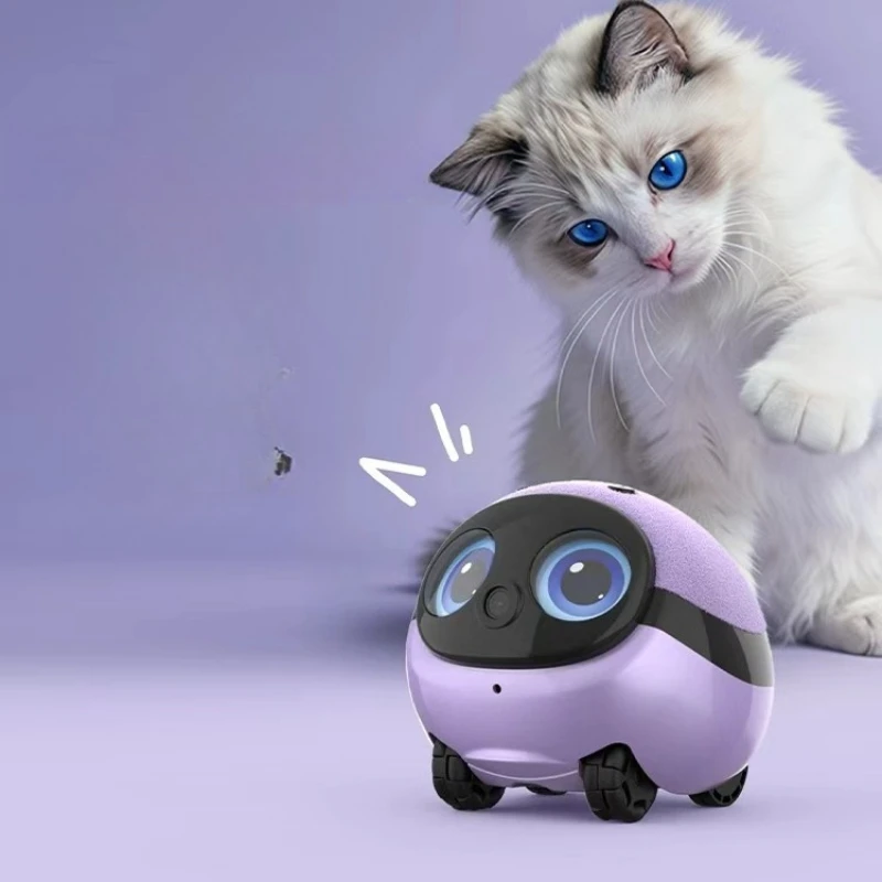Intelligent companion pet mobile monitoring robot tumbler cat toy interaction to amuse the cat