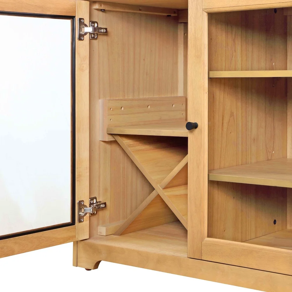 Natural Oak Bar Cabinet Solid Wood Frame Adjustable Shelves Removable Wine Storage Easy Assembly Modern Farmhouse Design Durable