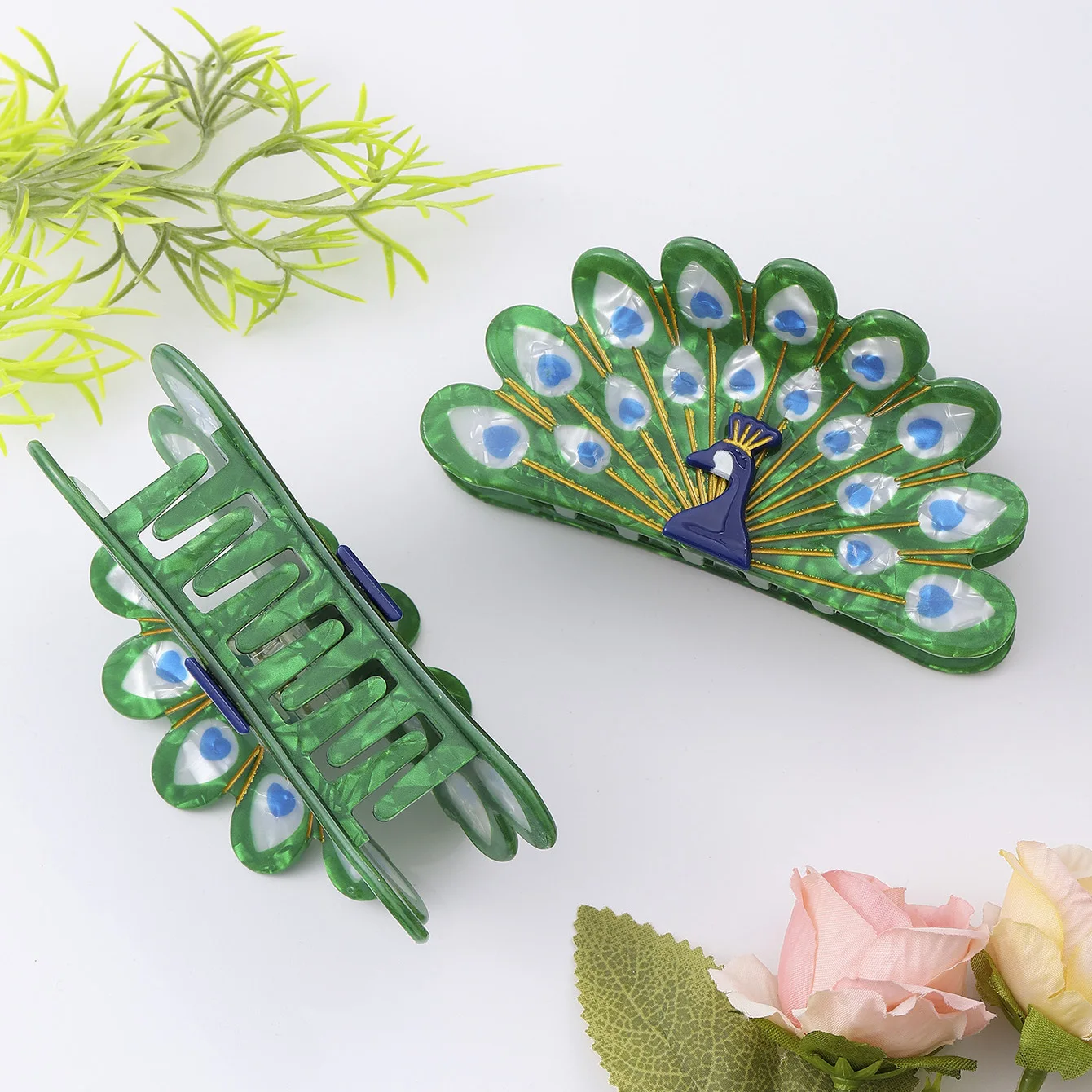 

NEW 10CM Large Simulated Peacock Hair Claw Animal Series Claw Clips Retro Trendy Hair Clips for Women Girls INS Hair Accessories