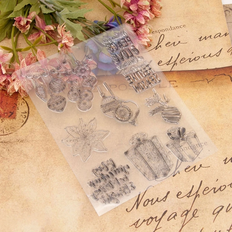 Timbri trasparenti tema natalizio Guarnizioni in silicone vintage per creazione biglietti scrapbooking fai-da-te in