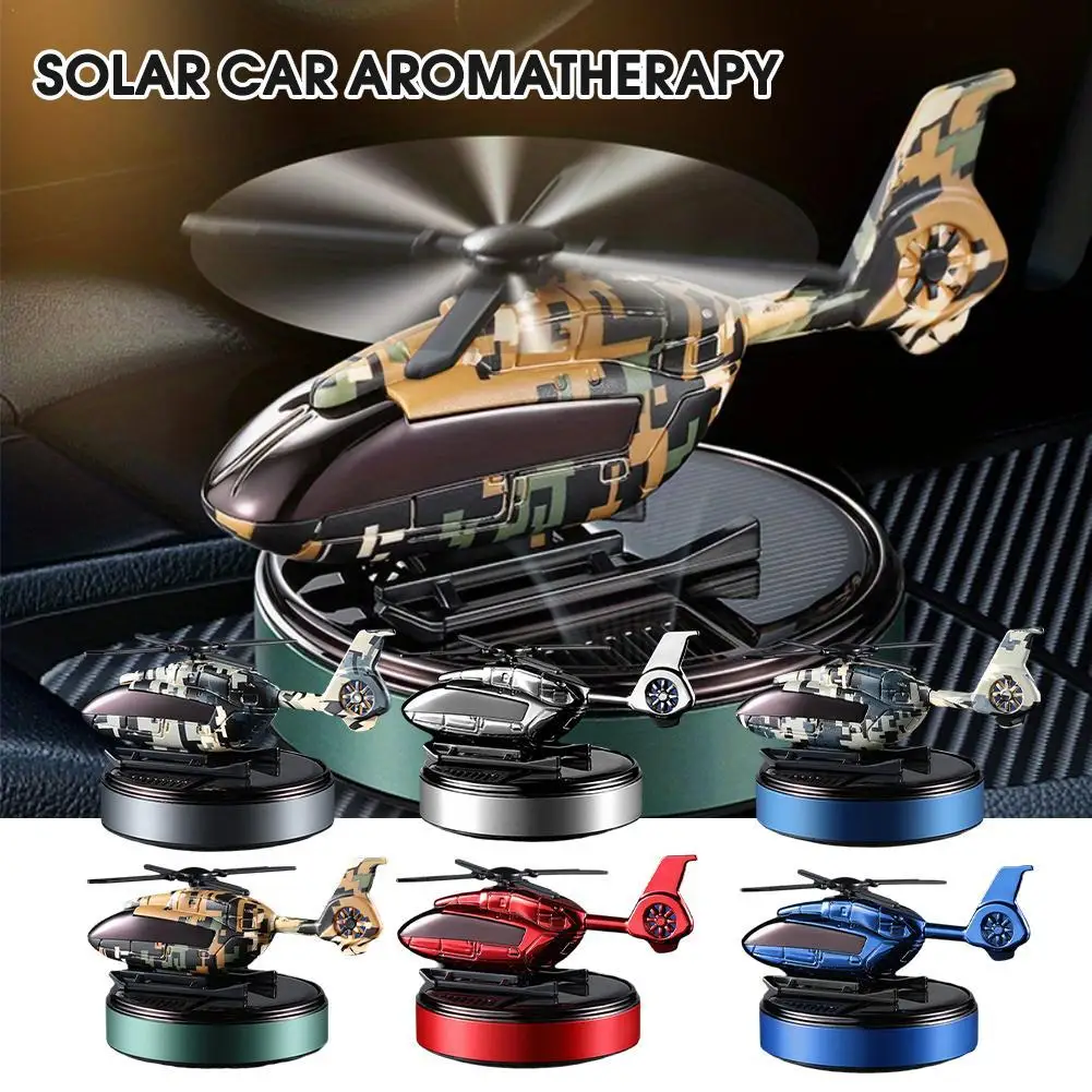 Car Air Freshener Solar Automatic Rotation Camouflage Helicopter Dashboard Fragrance Long Lasting Fragrant Car Interior Decor