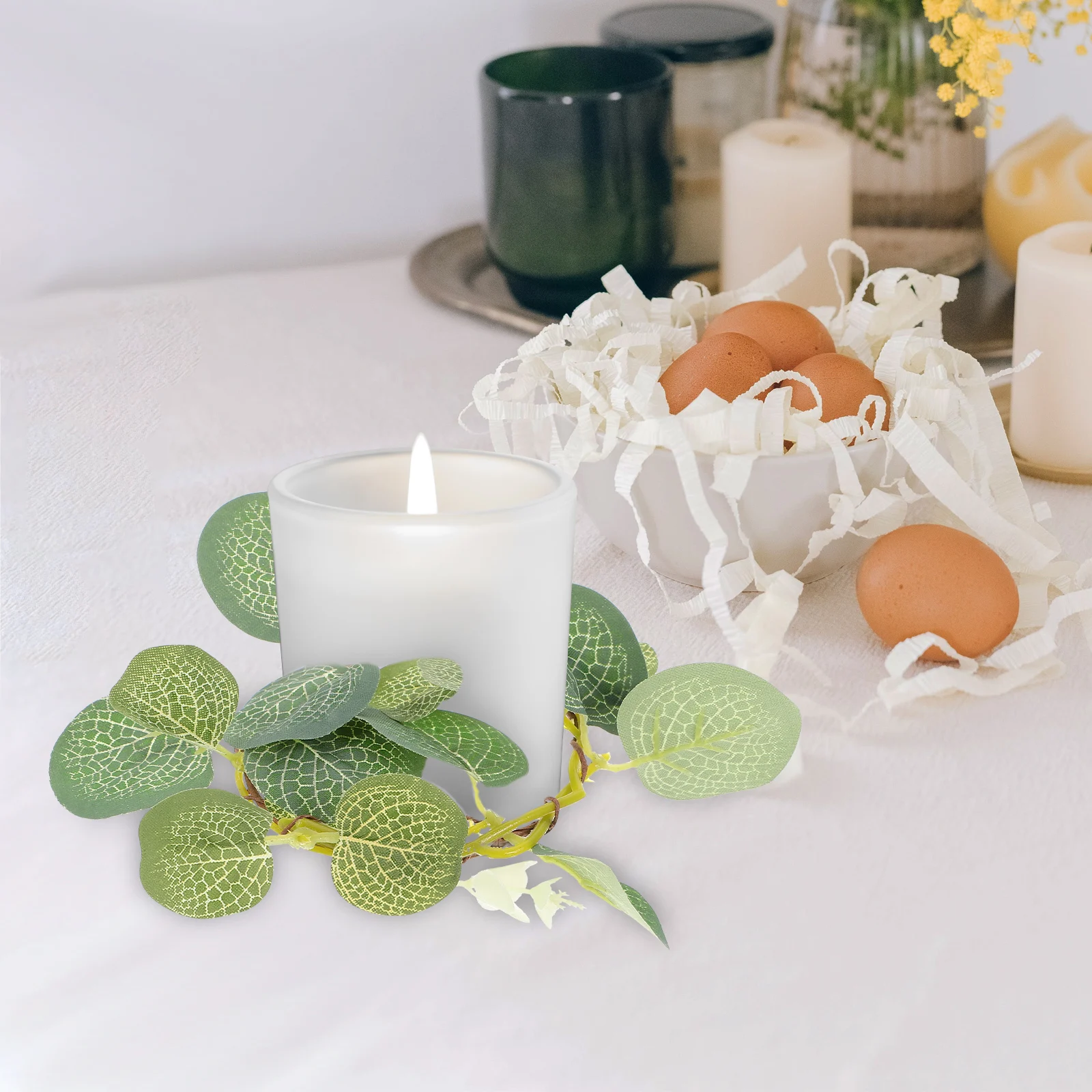 

4 Pcs 6cm Eucalyptus Leaf Rings Floral Hoop Wreath Mini Decor Pillar C Wreaths Christmas TableLeaf C Rings Home