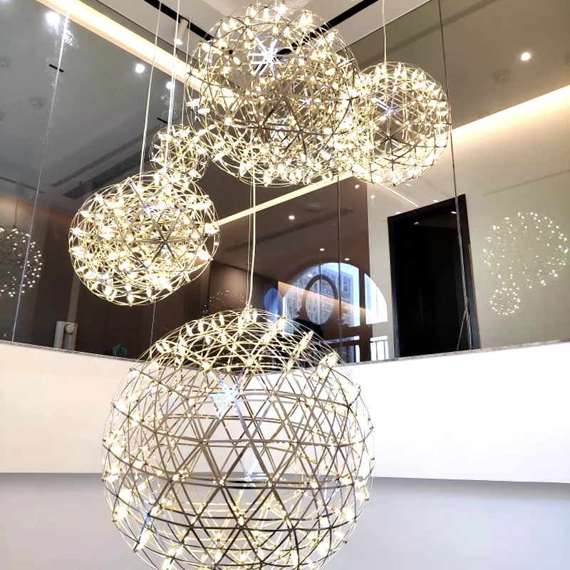 

Italy Designer Spark Ball Chandelier Modern luxury gold Metal Firework orb pendant light hotel villa living room shop star light