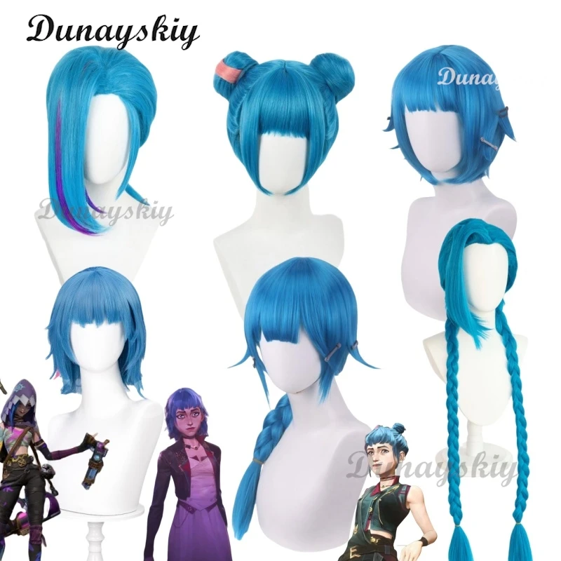 Jinx Wig Cosplay Anime Arcane Cosplay WakuWaku Women Heat Resistant lol Jinx Cosplay Tattoo Finger Cots Free Cap Christmas LOL