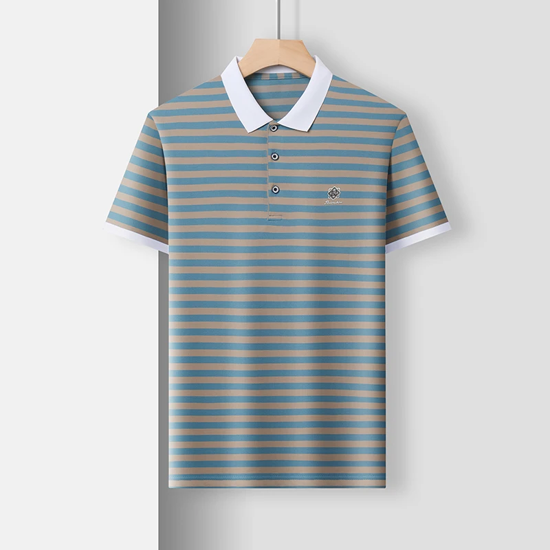 2024 Summer Men\'s Short Sleeved Classic Striped POLO Shirt Casual Fashion Comfortable Breathable Versatile Men\'s Top T-shirt