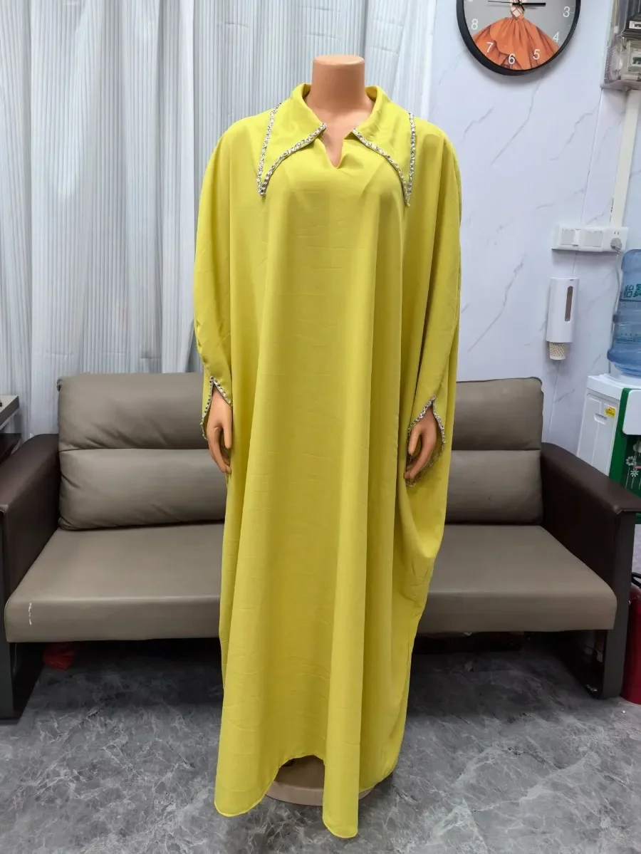 Vestido largo Abaya de manga larga para mujer musulmana, caftán elegante con cuello en V, talla grande, verano, 2024