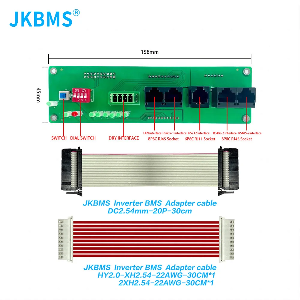 JKBMS-Onduleur avec commutateur LCD, accessoire BMS, ligne d'échantillon, adaptateur de carte, RJ45, USBRJ45, 2.3 pouces, 3.2 pouces, 4.3 pouces