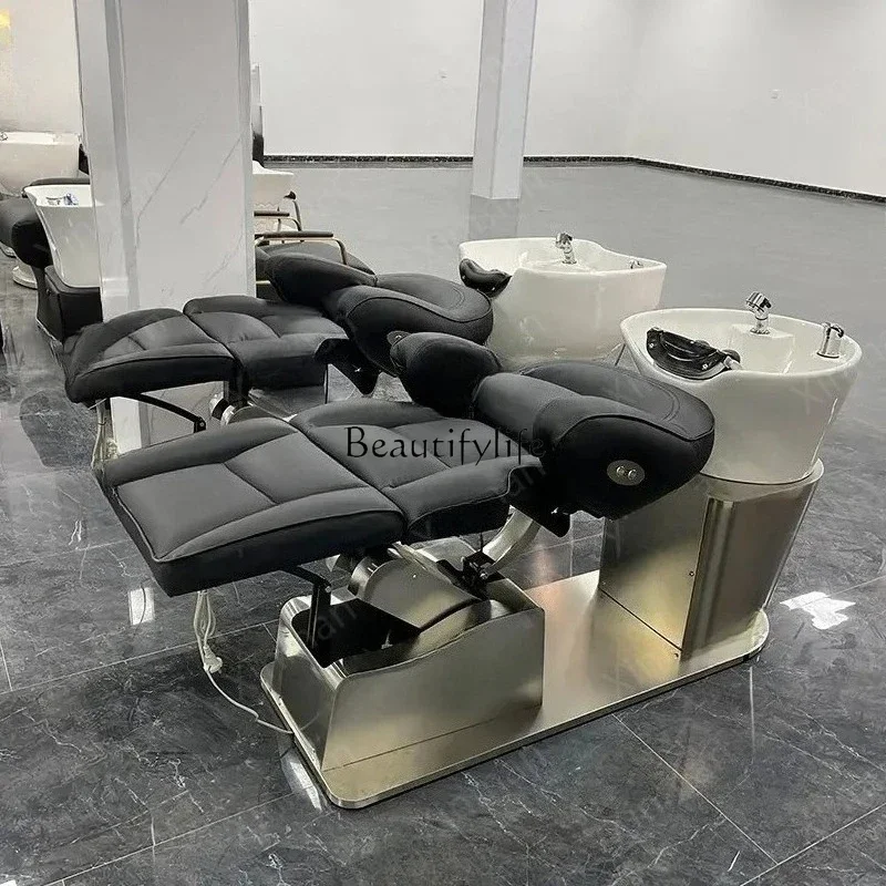 03.-Hot Sale Electric Shampoo Chair Lifting Rotary Massage Shampoo Bed Integrated Stainless Steel