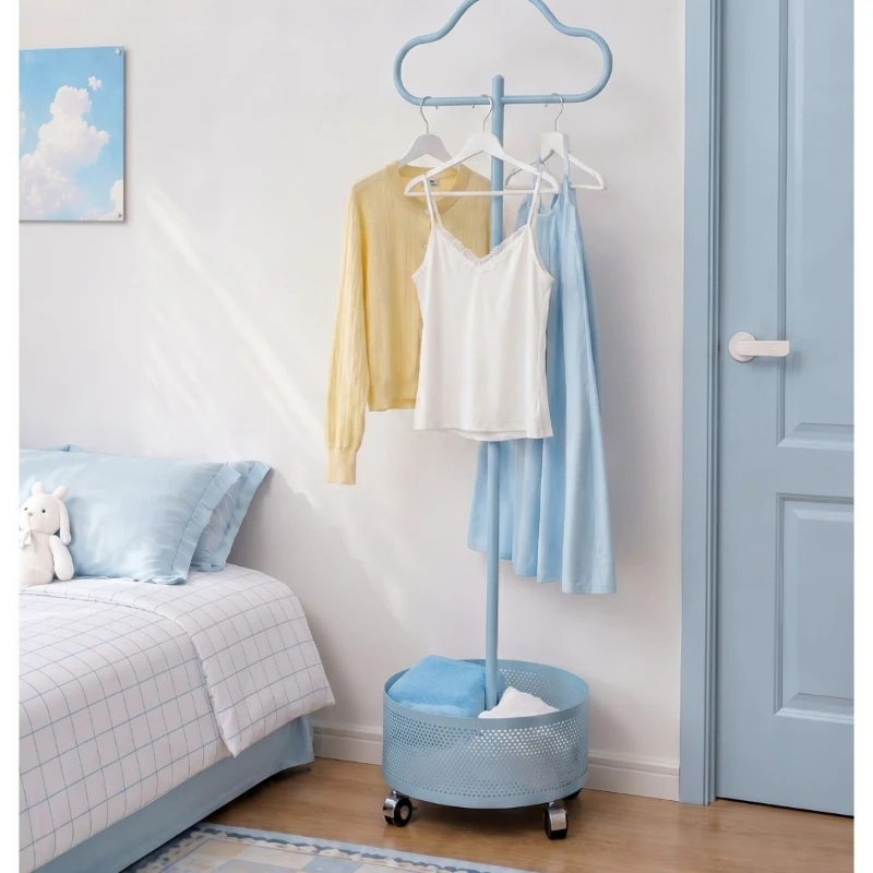 Cloud Hanger Floor to Floor Bedroom Coat Rack Dopamine Wind Blue Wheel Corner Storage Movable Coat Rack