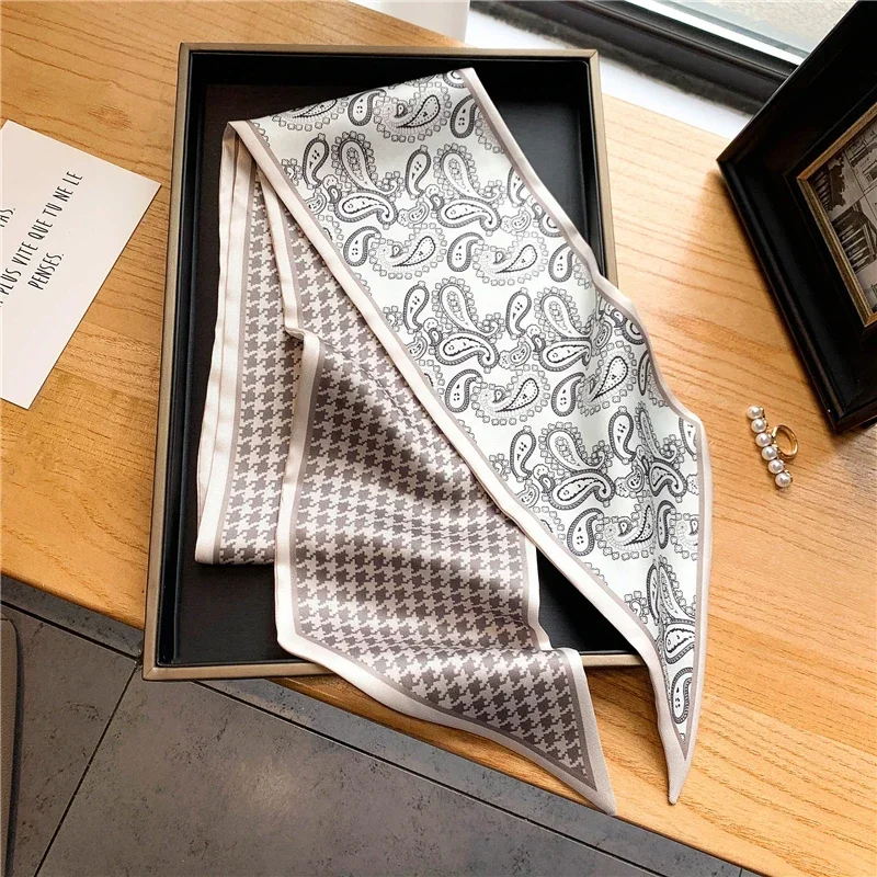 Luxus Lange Seide Schal Weibliche Tier Pferd Druck Dünne Schmale Schal Tasche Haar Band Band Schals Frauen Halstuch – Detail 39