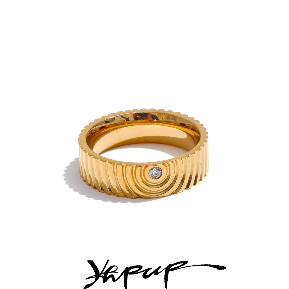 Yhpup #   Ankunft Edelstahl Runde Gestreiften Zirkon Ring Hohe Qualität Minimalistischen Finger Mode Schmuck Bijoux Femme