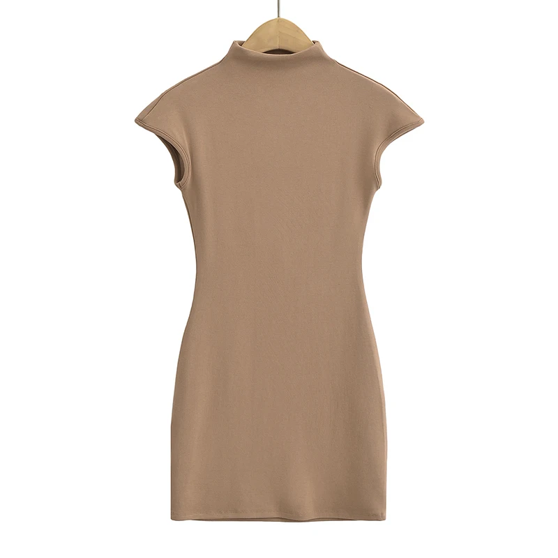 Mini dresses for women 2024 Summer knitted dress sexy vintage clothes black dresses short sleeve turtleneck pink dress bodycon