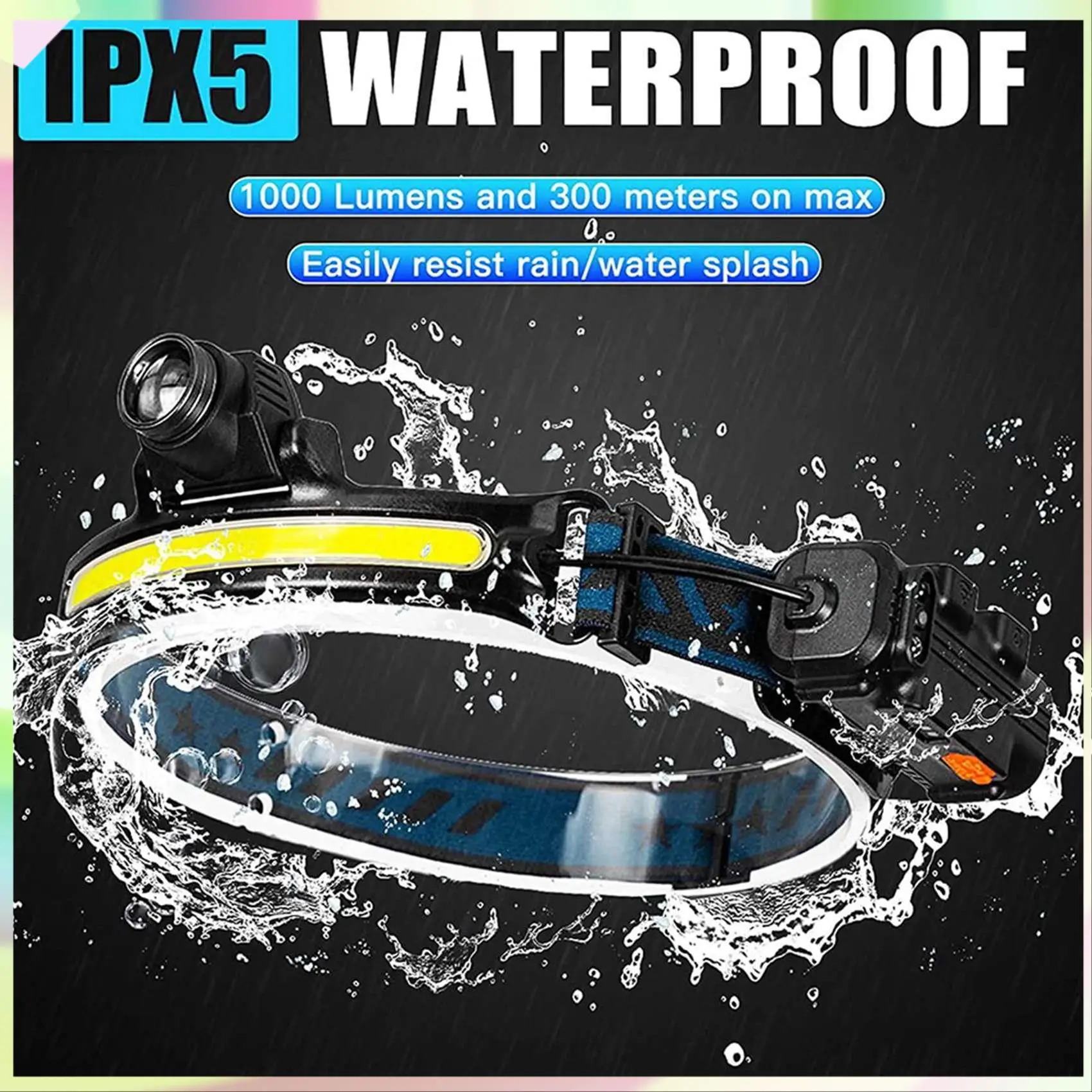 

B23B 2X Head Light Lamp LED Rechargeable,1000Lumen Flashligh With Motion Sensor,With 4 Helmet Clip For Camping,Hiking