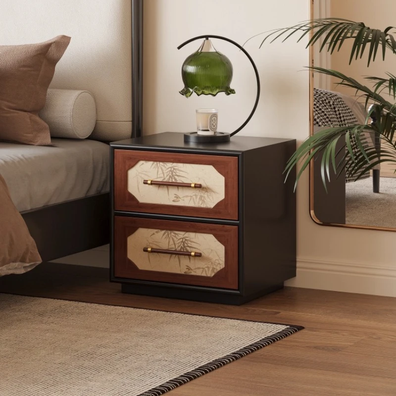 

ZYY medieval bamboo leaf solid wood bedside table small apartment household bedroom texture bedside table storage cabinet