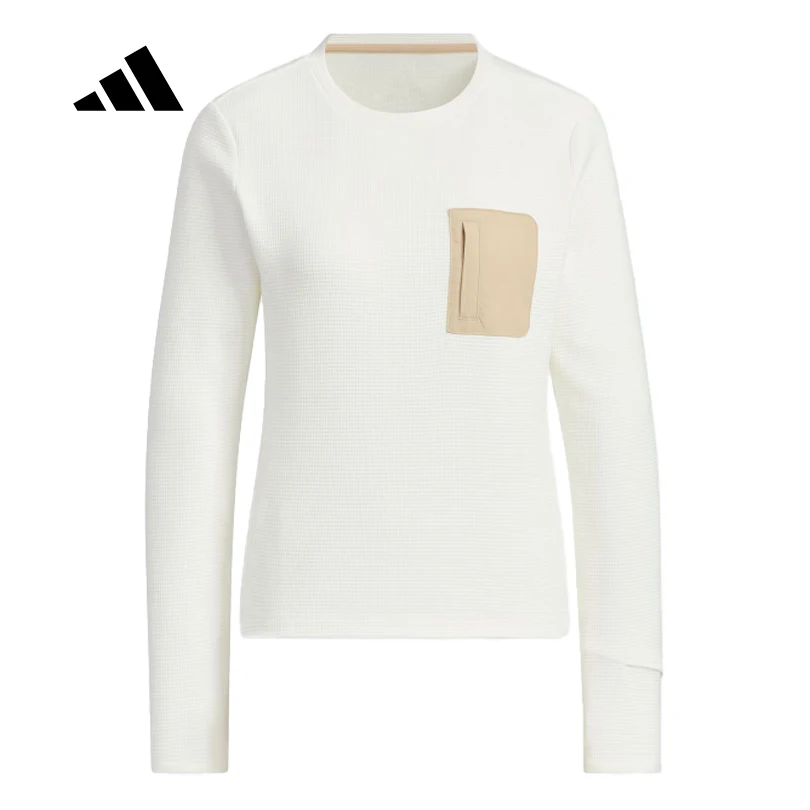 adidas Women's Waffle Knit Breathable Casual Training Crew Neck Sweatshirt JE8580