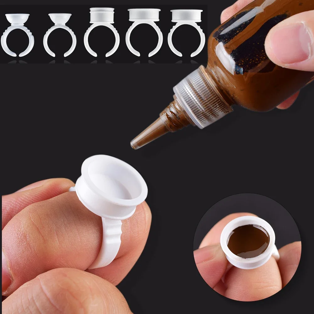 100pcs Disposable Silicone Tattoo Ink Rings Cup Permanent Makeup Pigment Holder Eyebrow Eyelash Extension Glue Divider Container