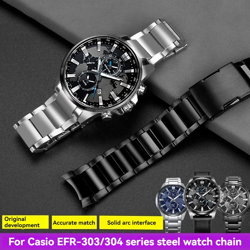 

Curved End Stainless Steel Watch Strap for Casio EDIFICE Series 5468 EFR-303L EFR-303D EFR-303/304 Series 22mm Men's Watchband